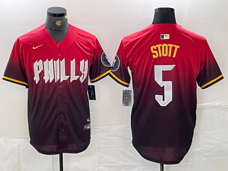 Men Philadelphia Phillies #5 Stott Red City Edition Nike 2024 MLB Jersey style 1->philadelphia phillies->MLB Jersey